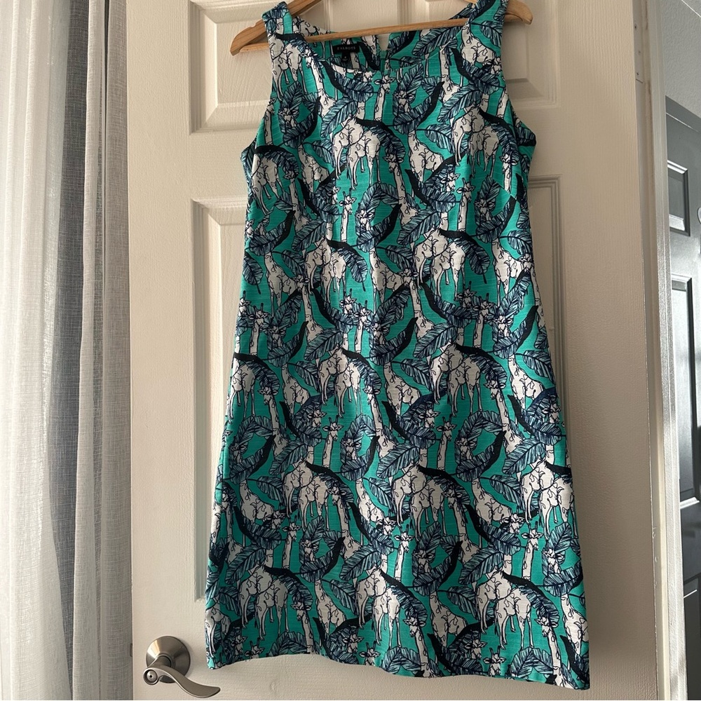 Talbots Safari Giraffe Print Shift Dress Sleeveless Tropical Vibes Size 8